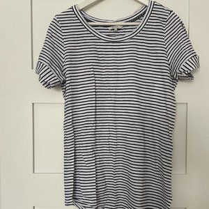 Sandwich Navy Stripe Linen/Cotton Blend T-Shirt- Medium